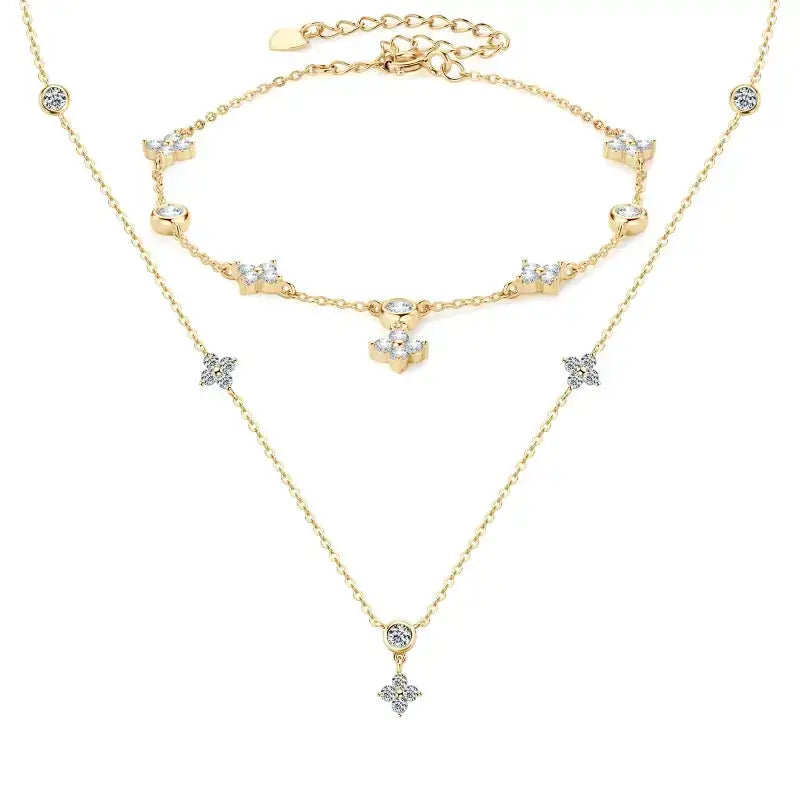 Delicate gold-toned layered necklace from the Silver Four Leaf Clover Jewelry Set