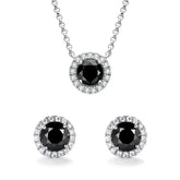 Elegant 925 Silver Moissanite Pendant Necklace and Earrings Set with Black Center Stones