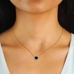 Delicate 925 Silver Moissanite Pendant Necklace featuring a round dark center stone