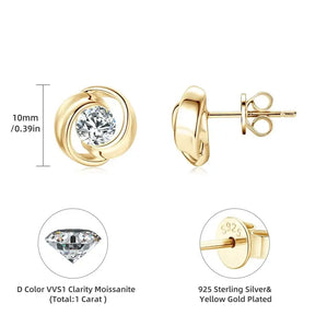 Gold-plated Silver Stud Earrings with Lab Grown Diamond and swirl design elegance