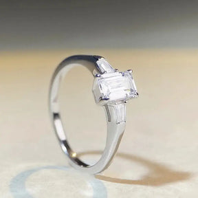 Emerald cut moissanite diamond ring in 925 sterling silver for timeless elegance