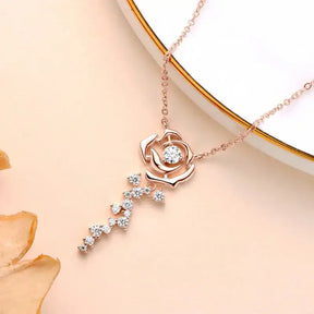 Rose gold necklace with floral pendant and crystal cross from Sterling Silver Jewelry Set