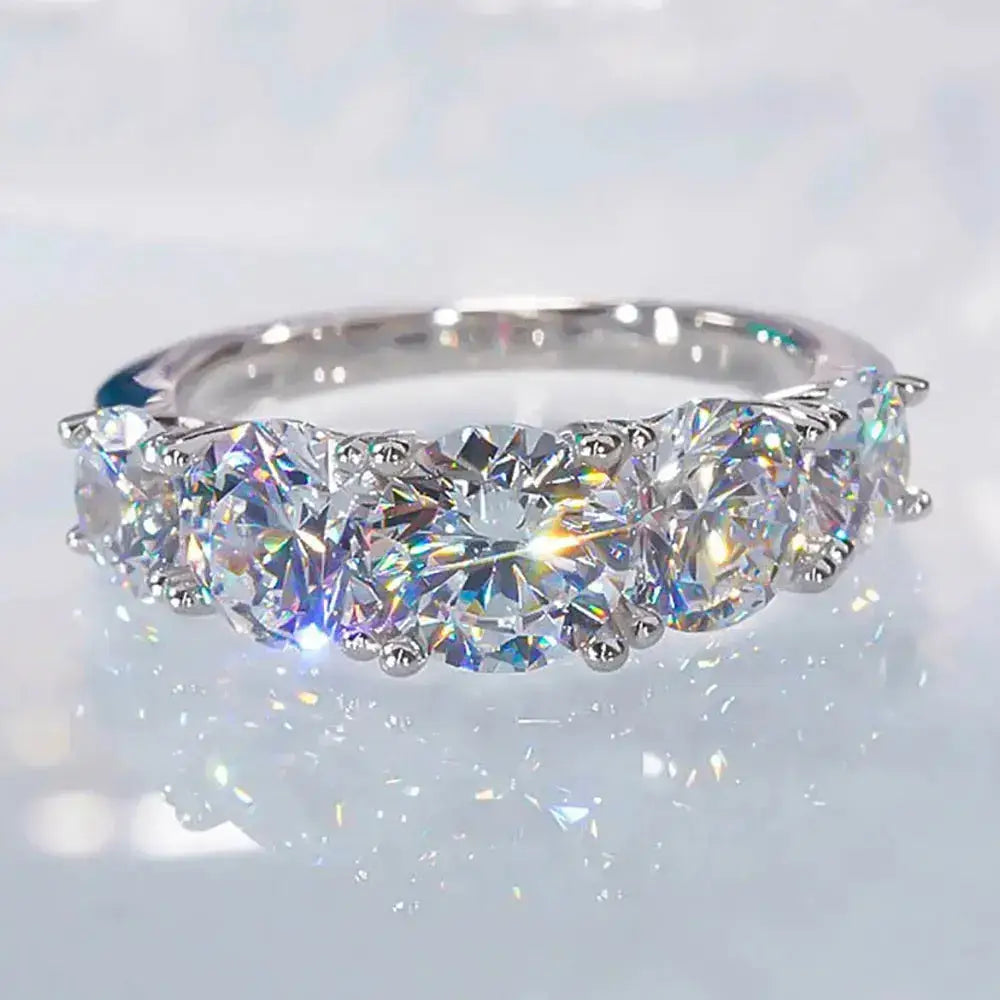 Sparkling diamond engagement ring showcasing a 925 Sterling Silver Moissanite Row Ring