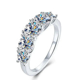 Sterling Silver Full Moissanite Row Ring showcasing five brilliant-cut diamonds