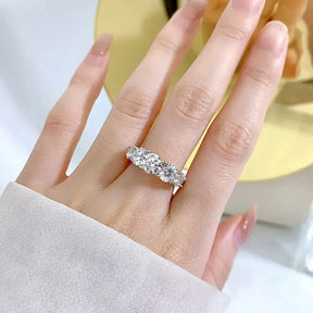 Sparkling 925 Sterling Silver Moissanite Row Ring elegantly worn on a finger