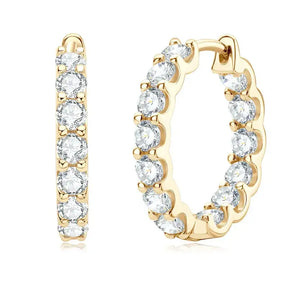 Gold hoop earrings with round diamonds in 925 Sterling Silver Moissanite Stud Earrings