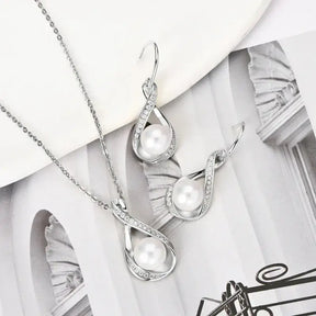 Sterling Silver Pearl Jewelry Set featuring Teardrop Pendants in Infinity Design