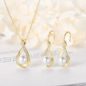 Gold-toned 925 Sterling Silver Pearl Jewelry Set with Infinity Design and pearl accents