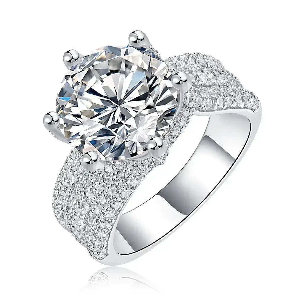 Dazzling 925 Sterling Silver Sparkling 5CT Moissanite Engagement Ring with pavé-set band