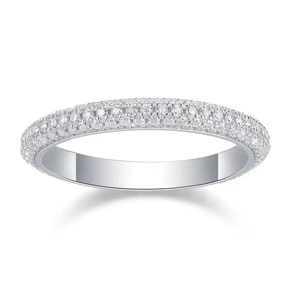 Diamond-encrusted white gold wedding band from 925 Sterling Silver Sparkling Moissanite Diamond Rings