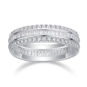 Diamond-encrusted white gold eternity ring featuring GRA Moissanite Diamonds and baguette stones