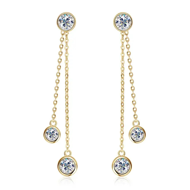 Elegant lab grown diamond drop earrings with detachable double chain and crystal accents