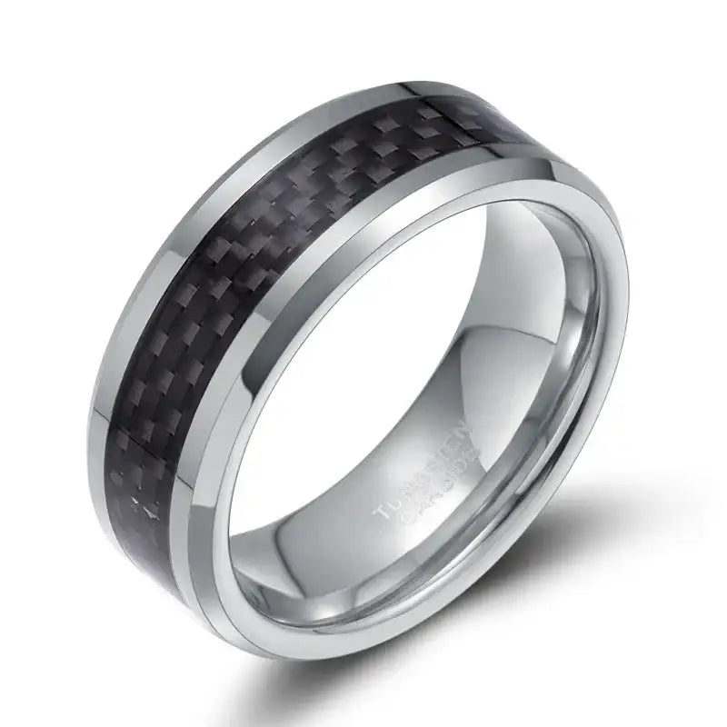 Black Carbon Fiber Men’s Ring – Tungsten Carbide Trendy Style - Rings-Tungsten 27