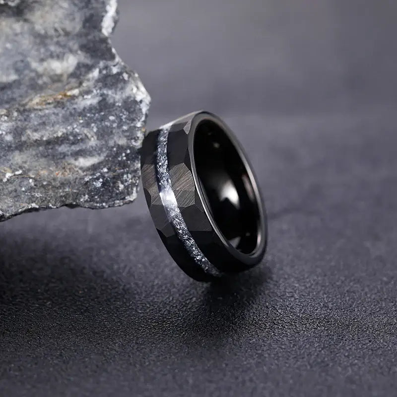 Black Tungsten Ring with Hammered Groove Design - Rings-Tungsten 20