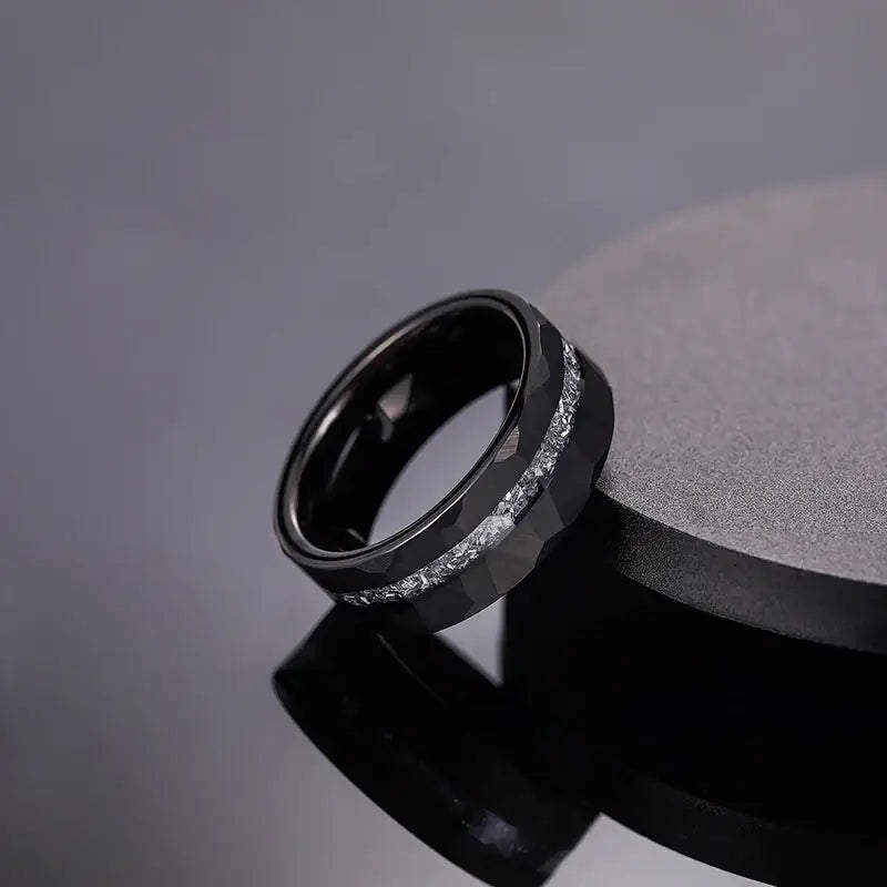 Black Tungsten Ring with Hammered Groove Design - Rings-Tungsten 20