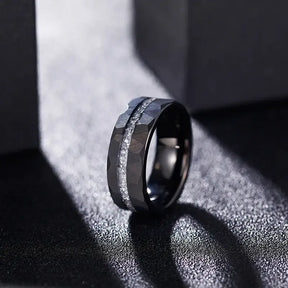 Black Tungsten Ring with Hammered Groove Design - Rings-Tungsten 20