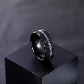 Black Tungsten Ring with Hammered Groove Design - Rings-Tungsten 20