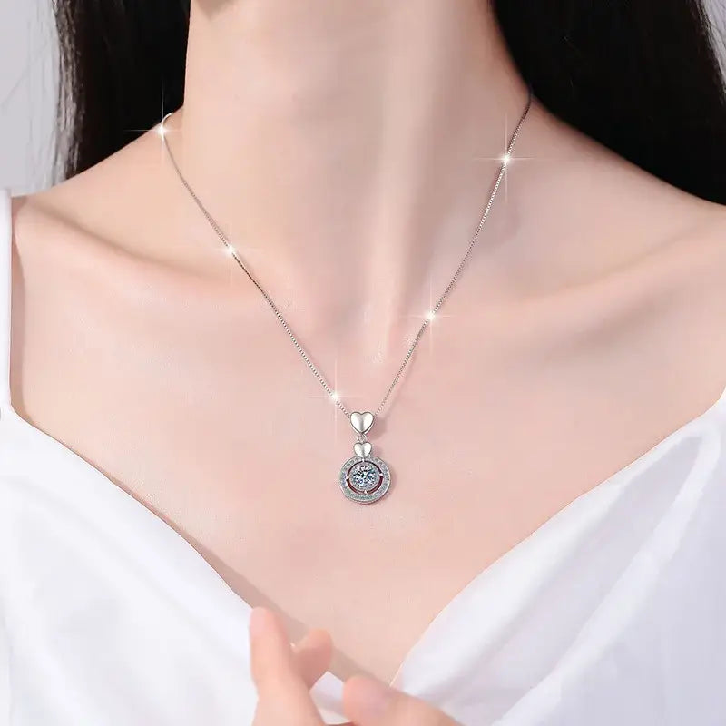 Delicate S925 sterling silver Chain Moissanite Necklace with a D Color heart pendant