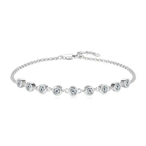 Delicate 925 Sterling Silver Moissanite Diamond Bracelet with bezel-set clear gemstones