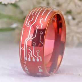 Circuit Board Tungsten Ring with Power Button - Rings-Tungsten 16