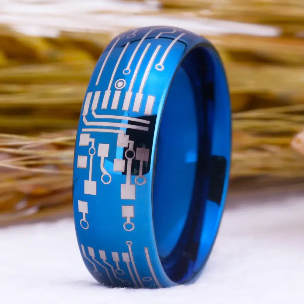 Circuit Board Tungsten Ring with Power Button - Rings-Tungsten 16