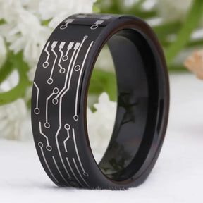 Circuit Board Tungsten Ring with Power Button - Rings-Tungsten 16