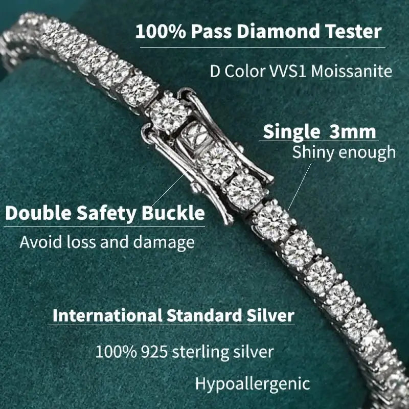 Sparkling silver bracelet featuring lab grown diamonds and a secure double safety buckle