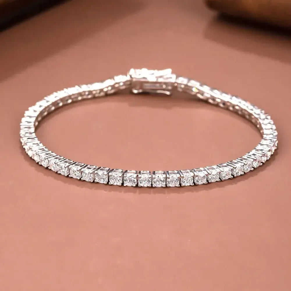 D Color Lab Grown Diamond Tennis Bracelet featuring square-cut stones in silver band