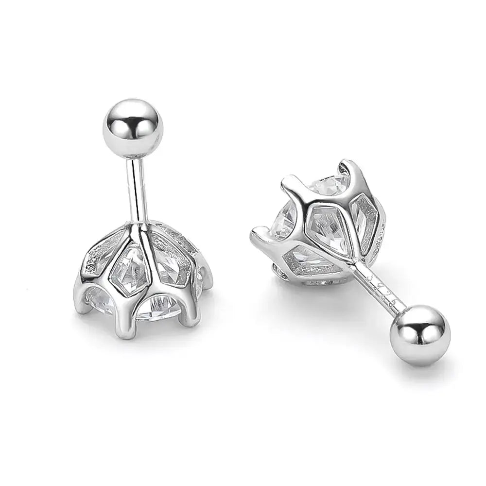 Pair of sparkling S925 silver stud earrings with floral-shaped color moissanite settings