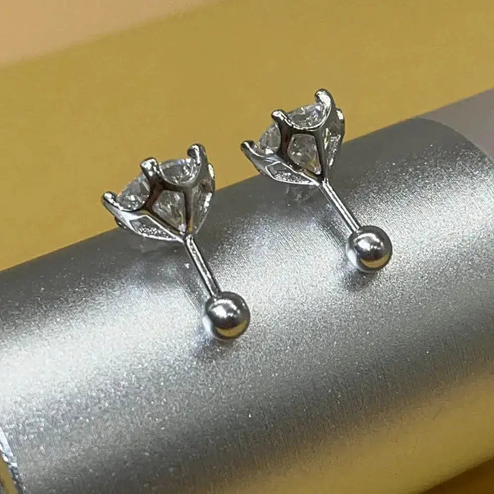 Pair of silver stud earrings resembling tulip flowers in sparkling S925 silver design