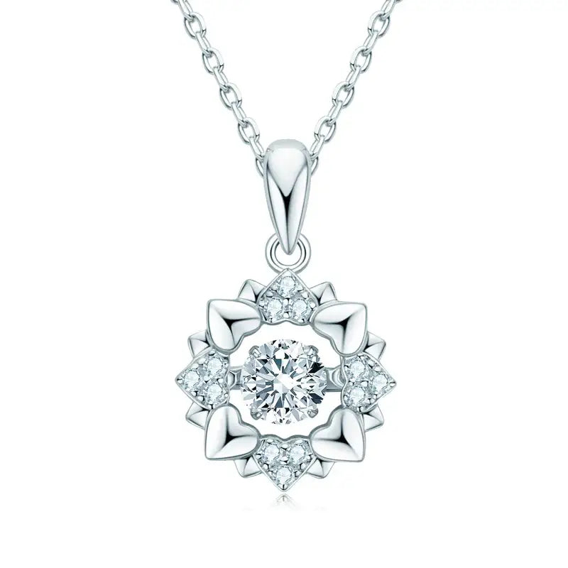 Silver pendant necklace with floral diamond design in Dancing Pendant Necklace for Women