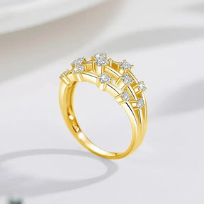 Gold Design Moissanite Ring with GRA Certificate and staggered diamonds on top