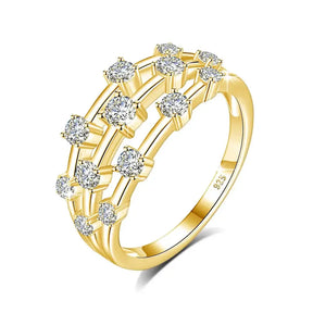 Gold Design Moissanite Ring with GRA Certificate showcasing geometric diamond pattern