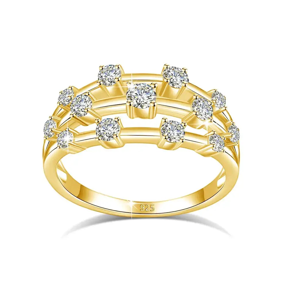 Gold Design Moissanite Ring with GRA Certificate featuring tiered diamond arrangement