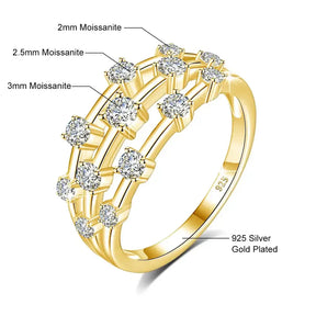 Gold-plated silver Design Moissanite Ring with GRA Certificate and constellation moissanite stones