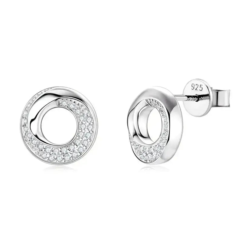 Circular Silver Stud Earrings with Moissanite Diamond Embellishment - Silver Perfection