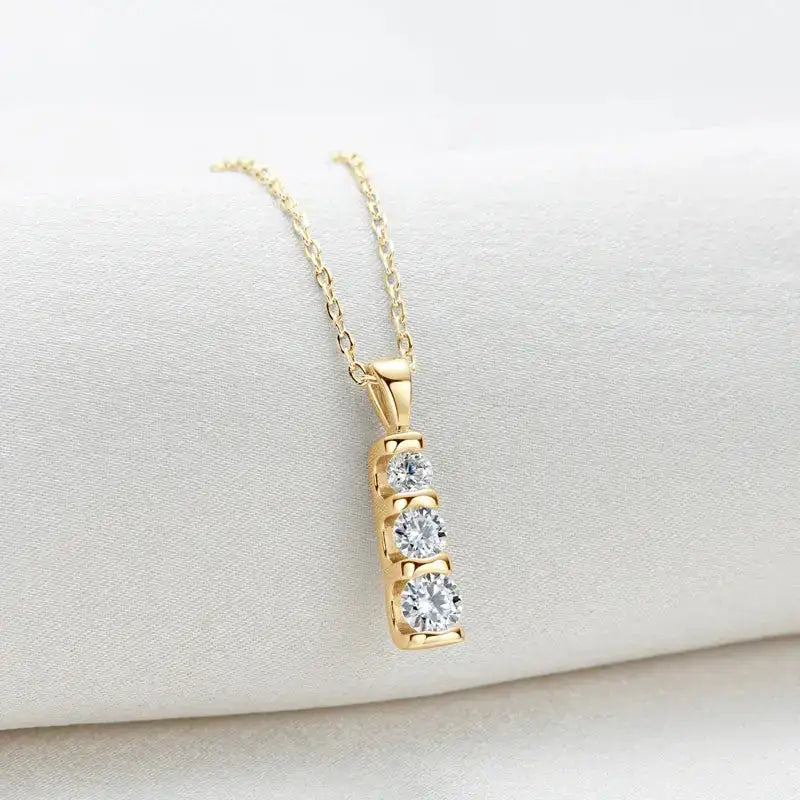 Gold pendant necklace with graduated diamonds set in Elegant 100% 925 Silver Jewelry Set