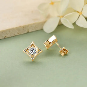 Elegant 18K Gold Plated Moissanite Jewelry Set featuring gold stud earrings with clear gemstones