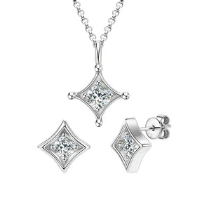 Elegant 18K Gold Plated Moissanite Jewelry Set with Silver Pendant Necklace and Earrings