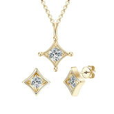 Elegant 18K Gold Plated Moissanite Jewelry Set with pendant necklace and stud earrings