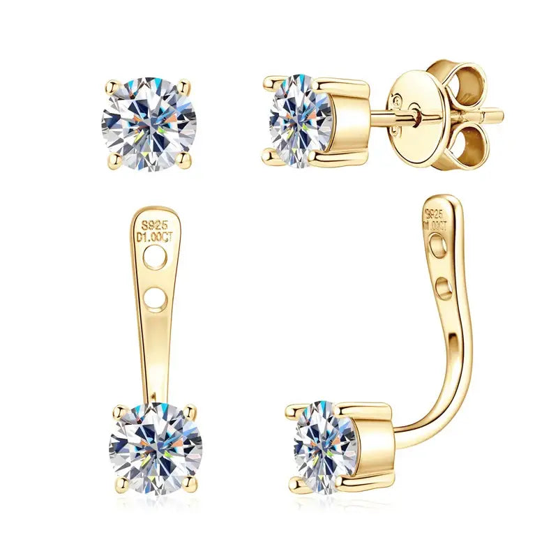 Gold-toned earrings with 5mm D Color lab grown diamond drop and stud styles