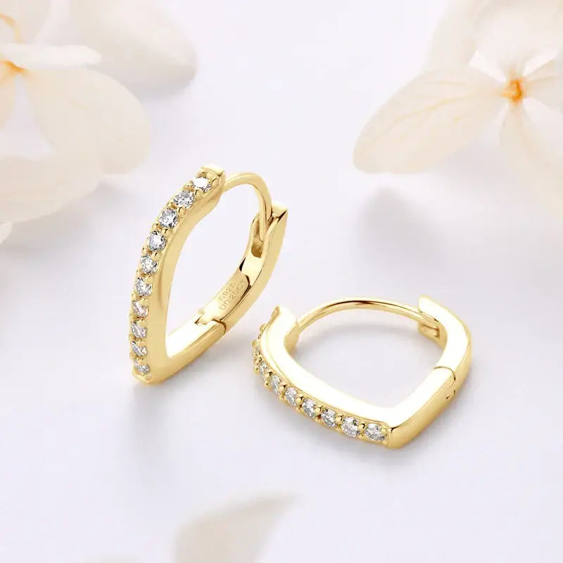 Gold hoop earrings with lab grown diamonds on sterling silver teardrop design