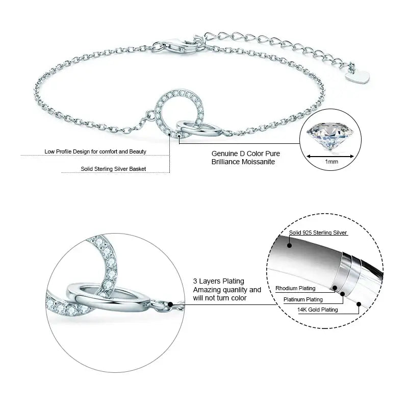 Delicate silver chain bracelet with circular pendant and gemstones, Elegant Infinity Bracelet