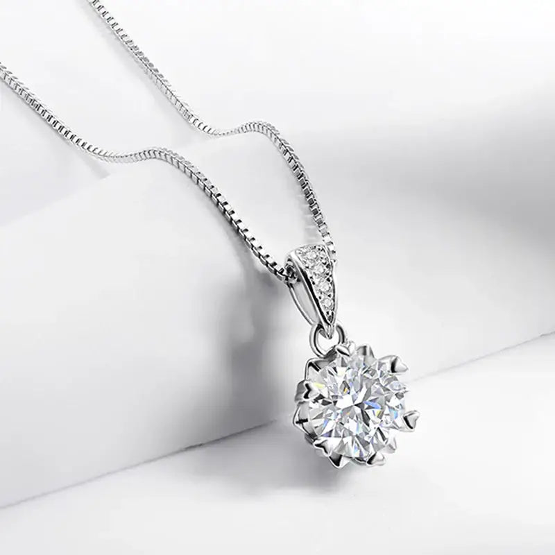 Elegant Real Moissanite Diamond Necklace featuring a 1ct solitaire on S925 Silver chain