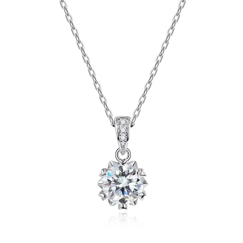 Elegant Real Moissanite Diamond Necklace featuring a Silver Necklace with Round Pendant