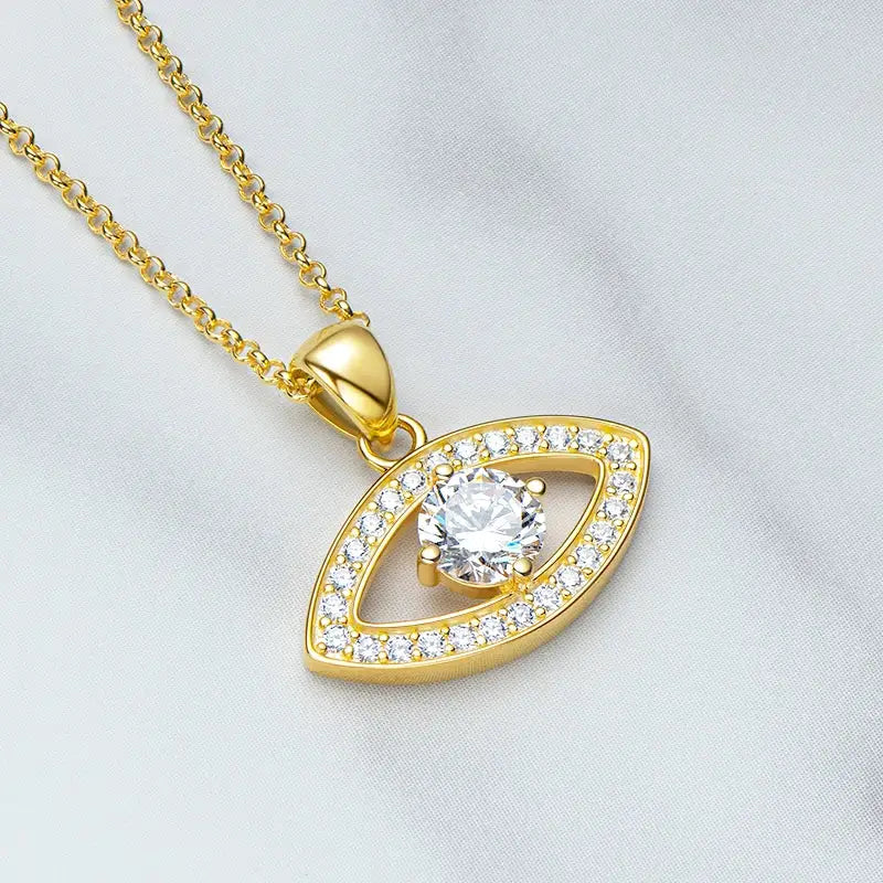 Gold Evil Eye Pendant Necklace with Diamonds in 925 Sterling Silver and Lab Grown Diamond charm