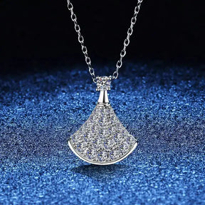 Sparkling fan-shaped pendant necklace in Moissanite Diamond Jewelry Set, S925 Sterling Silver