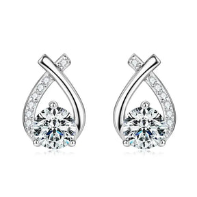 Elegant teardrop-shaped diamond earrings featuring a fishtail cross diamond design