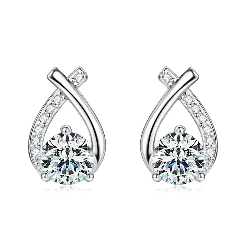 Elegant teardrop-shaped diamond earrings featuring a fishtail cross diamond design