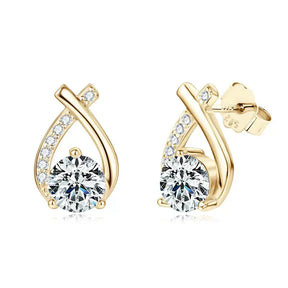 Gold teardrop-shaped Fishtail Cross diamond earrings with diamonds and gemstones